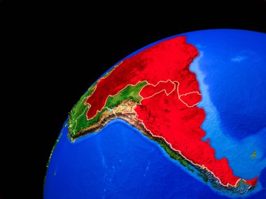 Mercosur uzaydan memebers. Ülke sınırları ve gezegen yüzeyinin son derece yüksek detay ile Dünya gezegeni. 3d illüstrasyon. Nasa tarafından döşenmiş bu görüntünün elemanları.