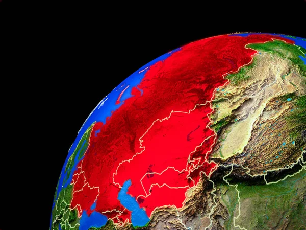 Former Soviet Union from space. Planet Earth with country borders and extremely high detail of planet surface. 3D illustration. Elements of this image furnished by NASA.