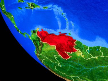 Venezuela gerçekçi bir model ülke sınırları ve çok detaylı gezegenin yüzeyi ile dünya gezegeni üzerinde. 3D çizim. Nasa tarafından döşenmiş bu görüntü unsurları.