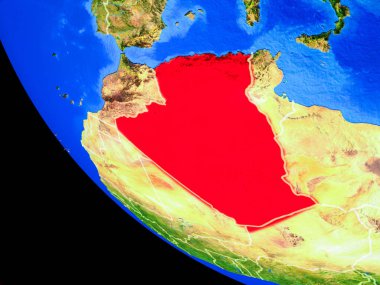 Cezayir gerçekçi bir model ülke sınırları ve çok detaylı gezegenin yüzeyi ile dünya gezegeni üzerinde. 3D çizim. Nasa tarafından döşenmiş bu görüntü unsurları.