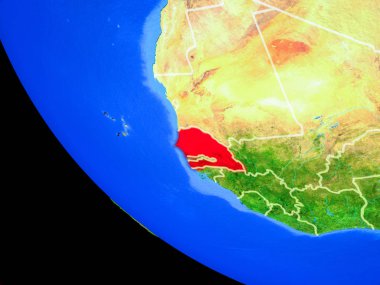 Senegal gerçekçi bir model ülke sınırları ve çok detaylı gezegenin yüzeyi ile dünya gezegeni üzerinde. 3D çizim. Nasa tarafından döşenmiş bu görüntü unsurları.