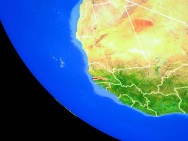 Gambiya gerçekçi bir model ülke sınırları ve çok detaylı gezegenin yüzeyi ile dünya gezegeni üzerinde. 3D çizim. Nasa tarafından döşenmiş bu görüntü unsurları.