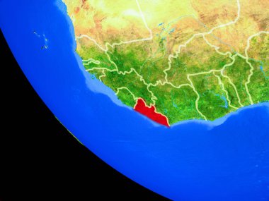 Liberya gerçekçi bir model ülke sınırları ve çok detaylı gezegenin yüzeyi ile dünya gezegeni üzerinde. 3D çizim. Nasa tarafından döşenmiş bu görüntü unsurları.