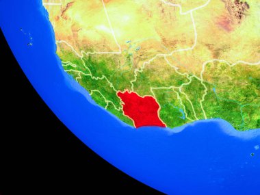 Fildişi Sahili gerçekçi bir model ülke sınırları ve çok detaylı gezegenin yüzeyi ile dünya gezegeni üzerinde. 3D çizim. Nasa tarafından döşenmiş bu görüntü unsurları.