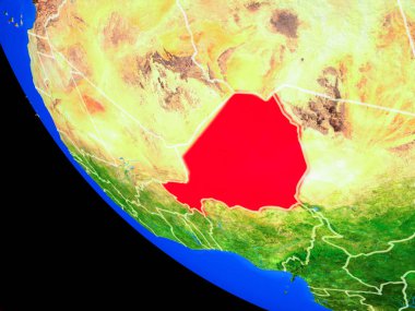 Nijer gerçekçi bir model ülke sınırları ve çok detaylı gezegenin yüzeyi ile dünya gezegeni. 3D çizim. Nasa tarafından döşenmiş bu görüntü unsurları.