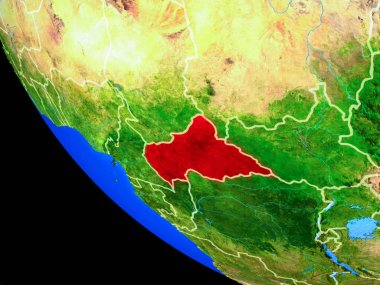 Orta Afrika ülke sınırları ve çok detaylı gezegenin yüzeyi ile Dünya gezegeninin gerçekçi model üzerinde. 3D çizim. Nasa tarafından döşenmiş bu görüntü unsurları.