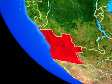 Angola gerçekçi bir model ülke sınırları ve çok detaylı gezegenin yüzeyi ile dünya gezegeni üzerinde. 3D çizim. Nasa tarafından döşenmiş bu görüntü unsurları.