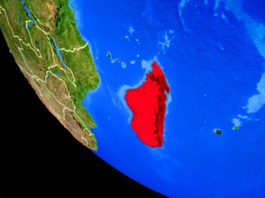 Madagaskar gerçekçi bir model ülke sınırları ve çok detaylı gezegenin yüzeyi ile dünya gezegeni. 3D çizim. Nasa tarafından döşenmiş bu görüntü unsurları.