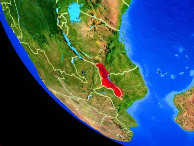 Malavi gerçekçi bir model ülke sınırları ve çok detaylı gezegenin yüzeyi ile dünya gezegeni üzerinde. 3D çizim. Nasa tarafından döşenmiş bu görüntü unsurları.