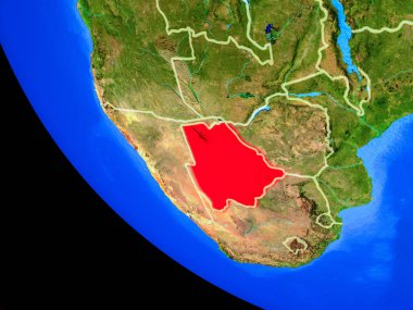 Botswana ülke sınırları ve çok detaylı gezegenin yüzeyi ile Dünya gezegeninin gerçekçi model üzerinde. 3D çizim. Nasa tarafından döşenmiş bu görüntü unsurları.