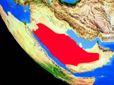 Suudi Arabistan gerçekçi bir model ülke sınırları ve çok detaylı gezegenin yüzeyi ile dünya gezegeni üzerinde. 3D çizim. Nasa tarafından döşenmiş bu görüntü unsurları.