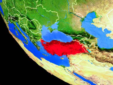 Türkiye ülke sınırları ve çok detaylı gezegenin yüzeyi ile Dünya gezegeninin gerçekçi model üzerinde. 3D çizim. Nasa tarafından döşenmiş bu görüntü unsurları.