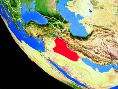 Irak konusunda gerçekçi bir model ülke sınırları ve çok detaylı gezegenin yüzeyi ile dünya gezegeni. 3D çizim. Nasa tarafından döşenmiş bu görüntü unsurları.
