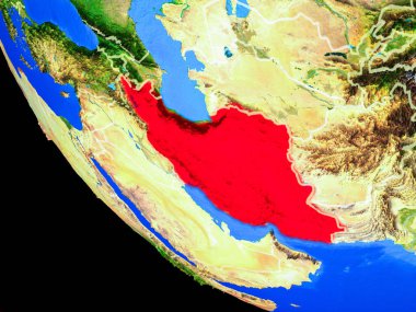 Iran gerçekçi bir model ülke sınırları ve çok detaylı gezegenin yüzeyi ile dünya gezegeni üzerinde. 3D çizim. Nasa tarafından döşenmiş bu görüntü unsurları.