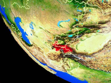 Tacikistan gerçekçi bir model ülke sınırları ve çok detaylı gezegenin yüzeyi ile dünya gezegeni üzerinde. 3D çizim. Nasa tarafından döşenmiş bu görüntü unsurları.