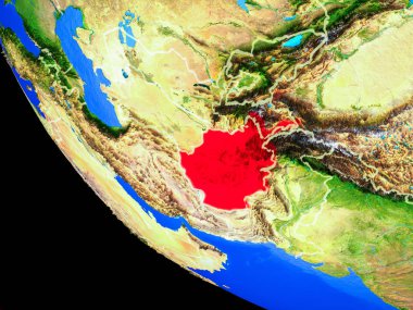 Afganistan gerçekçi bir model ülke sınırları ve çok detaylı gezegenin yüzeyi ile dünya gezegeni üzerinde. 3D çizim. Nasa tarafından döşenmiş bu görüntü unsurları.