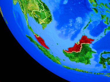Malezya gerçekçi bir model ülke sınırları ve çok detaylı gezegenin yüzeyi ile dünya gezegeni üzerinde. 3D çizim. Nasa tarafından döşenmiş bu görüntü unsurları.
