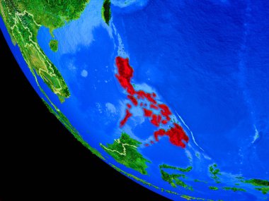 Filipinler gerçekçi bir model ülke sınırları ve çok detaylı gezegenin yüzeyi ile dünya gezegeni üzerinde. 3D çizim. Nasa tarafından döşenmiş bu görüntü unsurları.