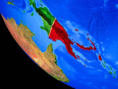 Papua Yeni Gine gerçekçi bir model ülke sınırları ve çok detaylı gezegenin yüzeyi ile dünya gezegeni üzerinde. 3D çizim. Nasa tarafından döşenmiş bu görüntü unsurları.