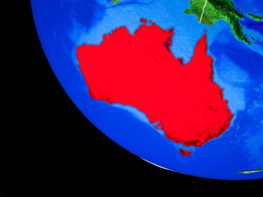 Avustralya gerçekçi bir model ülke sınırları ve çok detaylı gezegenin yüzeyi ile dünya gezegeni üzerinde. 3D çizim. Nasa tarafından döşenmiş bu görüntü unsurları.