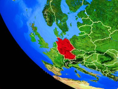 Almanya gerçekçi bir model ülke sınırları ve çok detaylı gezegenin yüzeyi ile dünya gezegeni üzerinde. 3D çizim. Nasa tarafından döşenmiş bu görüntü unsurları.