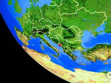 Karadağ gerçekçi bir model ülke sınırları ve çok detaylı gezegenin yüzeyi ile dünya gezegeni üzerinde. 3D çizim. Nasa tarafından döşenmiş bu görüntü unsurları.