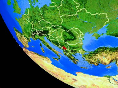 Kosova gerçekçi bir model ülke sınırları ve çok detaylı gezegenin yüzeyi ile dünya gezegeni üzerinde. 3D çizim. Nasa tarafından döşenmiş bu görüntü unsurları.