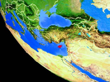 Kıbrıs gerçekçi bir model ülke sınırları ve çok detaylı gezegenin yüzeyi ile dünya gezegeni üzerinde. 3D çizim. Nasa tarafından döşenmiş bu görüntü unsurları.