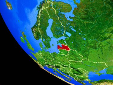 Letonya ülke sınırları ve çok detaylı gezegenin yüzeyi ile Dünya gezegeninin gerçekçi model üzerinde. 3D çizim. Nasa tarafından döşenmiş bu görüntü unsurları.