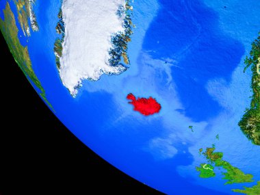 İzlanda ülke sınırları ve çok detaylı gezegenin yüzeyi ile Dünya gezegeninin gerçekçi model üzerinde. 3D çizim. Nasa tarafından döşenmiş bu görüntü unsurları.