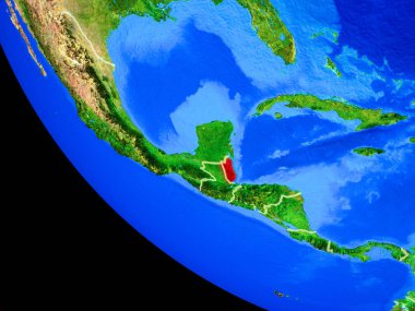 Belize gerçekçi bir model ülke sınırları ve çok detaylı gezegenin yüzeyi ile dünya gezegeni üzerinde. 3D çizim. Nasa tarafından döşenmiş bu görüntü unsurları.