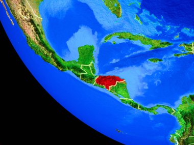 Honduras gerçekçi bir model ülke sınırları ve çok detaylı gezegenin yüzeyi ile dünya gezegeni üzerinde. 3D çizim. Nasa tarafından döşenmiş bu görüntü unsurları.