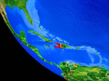 Haiti gerçekçi bir model ülke sınırları ve çok detaylı gezegenin yüzeyi ile dünya gezegeni üzerinde. 3D çizim. Nasa tarafından döşenmiş bu görüntü unsurları.