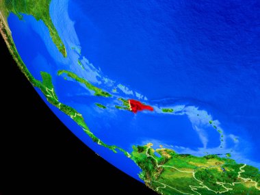 Dominik Cumhuriyeti gerçekçi bir model ülke sınırları ve çok detaylı gezegenin yüzeyi ile dünya gezegeni üzerinde. 3D çizim. Nasa tarafından döşenmiş bu görüntü unsurları.
