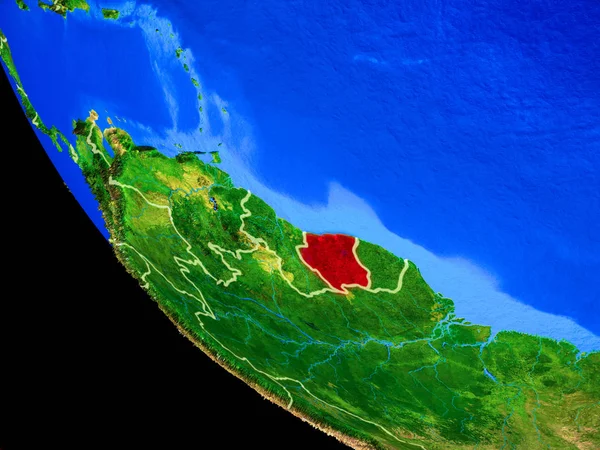 Suriname Auf Einem Realistischen Modell Des Planeten Erde Mit Ländergrenzen — Stockfoto