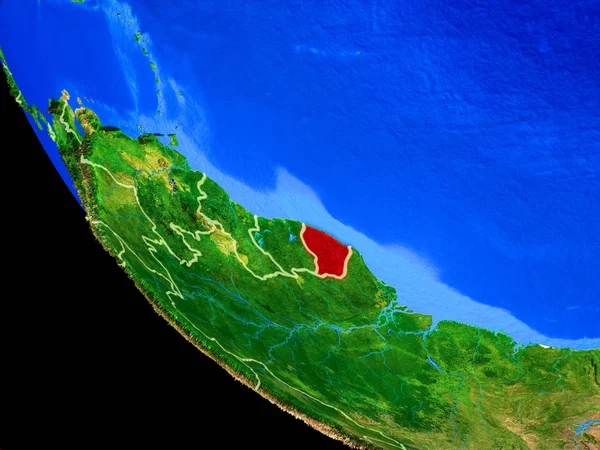 Guyane Française Sur Modèle Réaliste Planète Terre Avec Les Frontières — Photo