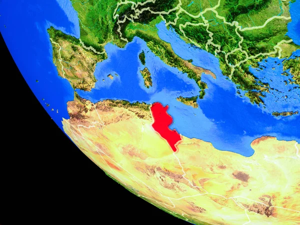 Tunesien Auf Einem Realistischen Modell Des Planeten Erde Mit Ländergrenzen — Stockfoto