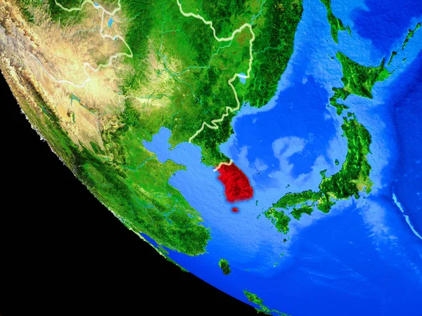 Korea Południowa Realistyczny Model Planety Ziemia Granic Kraju Bardzo Szczegółowe — Zdjęcie stockowe