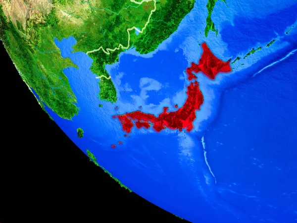 日本对现实的行星地球模型进行了研究 与国家边界和非常详细的行星表面有关 美国宇航局提供的这张图片的元素 — 图库照片