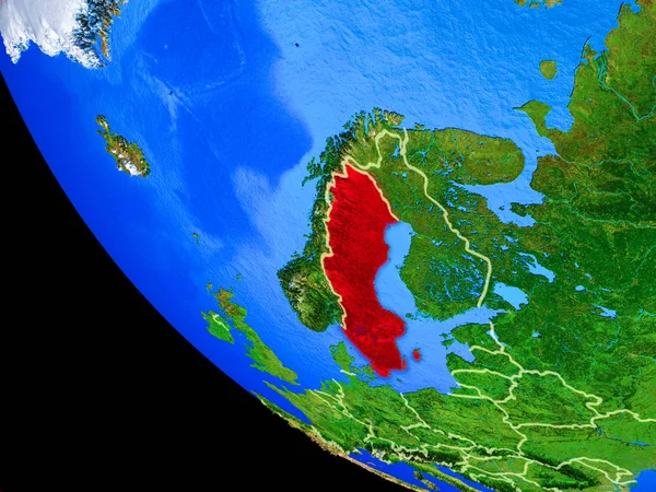 Suécia Modelo Realista Planeta Terra Com Fronteiras País Superfície Planeta — Fotografia de Stock