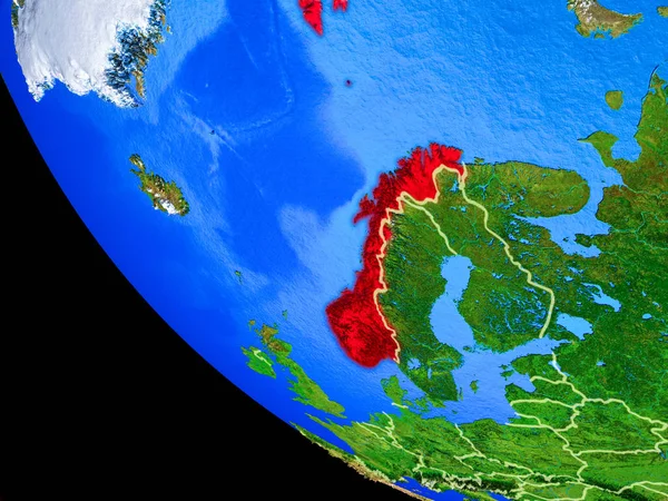 挪威关于现实的地球模型与国家边界和非常详细的行星表面 美国宇航局提供的这张图片的元素 — 图库照片