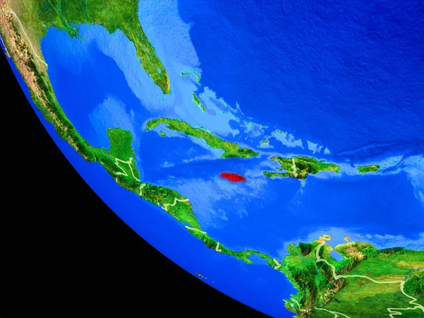 Jamaica Auf Einem Realistischen Modell Des Planeten Erde Mit Ländergrenzen — Stockfoto