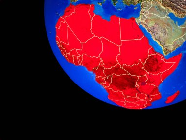 Afrika ülke sınırları ve çok detaylı gezegenin yüzeyi ile Dünya gezegeninin gerçekçi model üzerinde. 3D çizim. Nasa tarafından döşenmiş bu görüntü unsurları.