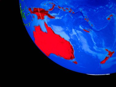 Avustralya gerçekçi bir model ülke sınırları ve çok detaylı gezegenin yüzeyi ile dünya gezegeni üzerinde. 3D çizim. Nasa tarafından döşenmiş bu görüntü unsurları.