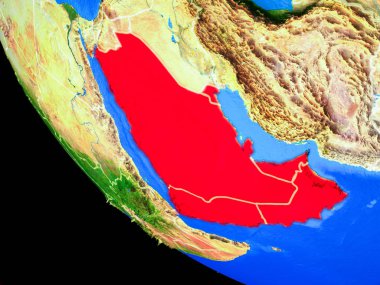 Arabistan gerçekçi bir model ülke sınırları ve çok detaylı gezegenin yüzeyi ile dünya gezegeni üzerinde. 3D çizim. Nasa tarafından döşenmiş bu görüntü unsurları.