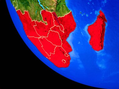 Güney Afrika Dünya ülke sınırları ve çok detaylı gezegenin yüzeyi ile gerçekçi bir model üzerinde. 3D çizim. Nasa tarafından döşenmiş bu görüntü unsurları.