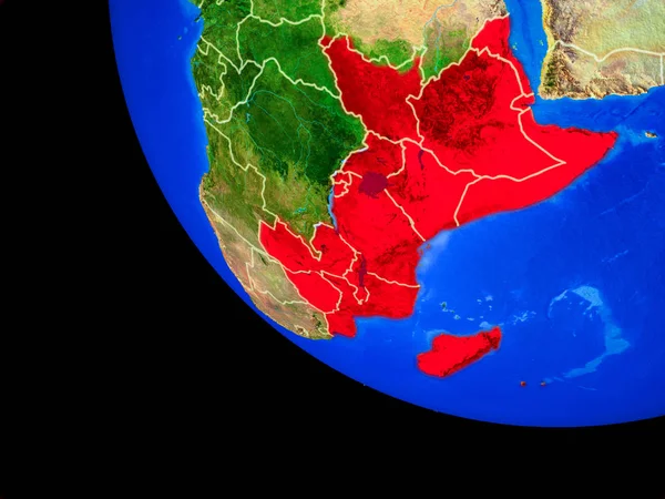 Afrika Timur Pada Model Realistis Planet Bumi Dengan Perbatasan Negara — Stok Foto