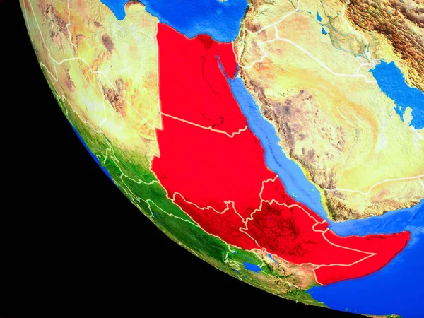 Nordeste África Modelo Realista Planeta Terra Com Fronteiras País Superfície — Fotografia de Stock