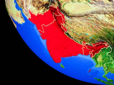 Britanya Hindistanı gerçekçi bir model ülke sınırları ve çok detaylı gezegenin yüzeyi ile dünya gezegeni üzerinde. 3D çizim. Nasa tarafından döşenmiş bu görüntü unsurları.