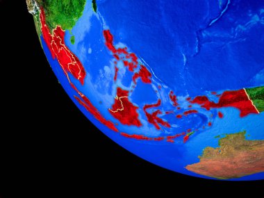 ASEAN ülkeleri gerçekçi bir model ülke sınırları ve çok detaylı gezegenin yüzeyi ile dünya gezegeni üzerinde. 3D çizim. Nasa tarafından döşenmiş bu görüntü unsurları.